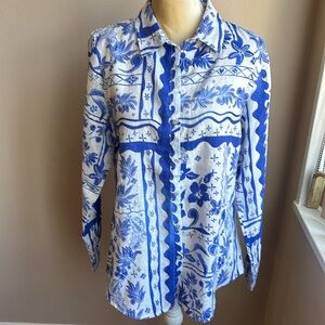 Joie Womens Linen Shirt Top Blue White Tropical New Floral Sz M Floral